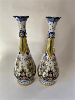 Attractive Pair of Old Faience Tall Vases - 2932364