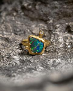 Audrius Krulis Fiery Boulder Opal Diamond Yellow Gold One of a Kind Ring Audrius Krulis 2025 - 4711192