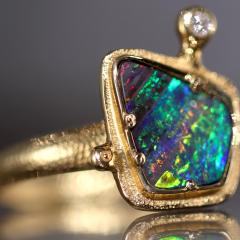 Audrius Krulis Fiery Boulder Opal Diamond Yellow Gold One of a Kind Ring Audrius Krulis 2025 - 4711195