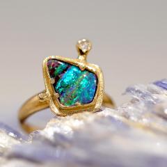 Audrius Krulis Fiery Boulder Opal Diamond Yellow Gold One of a Kind Ring Audrius Krulis 2025 - 4711196