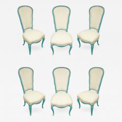 Auffray Furniture Set of 6 Chic Louis XV Blue Lacquer Dining Chairs 1970 - 321099