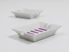 Augarten Porzellanmanufaktu Pair Augarten Vienna Purple Midcentury Fine Porcelaine Ashtrays Austria 1950s - 4066349