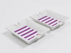 Augarten Porzellanmanufaktu Pair Augarten Vienna Purple Midcentury Fine Porcelaine Ashtrays Austria 1950s - 4066353