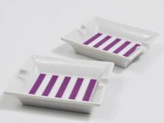Augarten Porzellanmanufaktu Pair Augarten Vienna Purple Midcentury Fine Porcelaine Ashtrays Austria 1950s - 4066393
