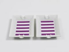 Augarten Porzellanmanufaktu Pair Augarten Vienna Purple Midcentury Fine Porcelaine Ashtrays Austria 1950s - 4066420