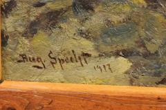 August Specht August Specht 1917 Oil Painting Titled Deer in the Woods in Old Fir Tree Frame - 3544456
