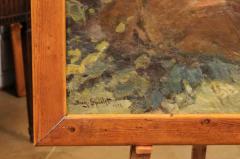 August Specht August Specht 1917 Oil Painting Titled Deer in the Woods in Old Fir Tree Frame - 3544458