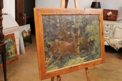 August Specht August Specht 1917 Oil Painting Titled Deer in the Woods in Old Fir Tree Frame - 3544507