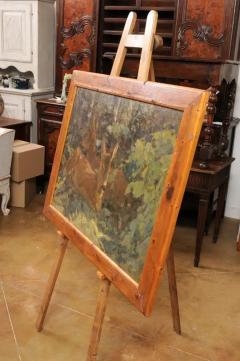 August Specht August Specht 1917 Oil Painting Titled Deer in the Woods in Old Fir Tree Frame - 3544517