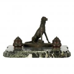 Auguste Cain Antique Auguste Nicholas Cain Bronze Marble Dog Sculpture Inkwell - 3287728