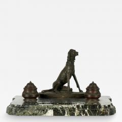 Auguste Cain Antique Auguste Nicholas Cain Bronze Marble Dog Sculpture Inkwell - 3292262