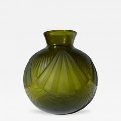 Auguste Claude Heiligenstein Art Deco Moss Green Glass Vase Signed Legras - 297447