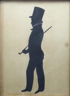 Auguste Edouart Rare Edouart Stamped Signature on Teen Boy with Top Hat Cane - 2889426