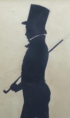 Auguste Edouart Rare Edouart Stamped Signature on Teen Boy with Top Hat Cane - 2889433