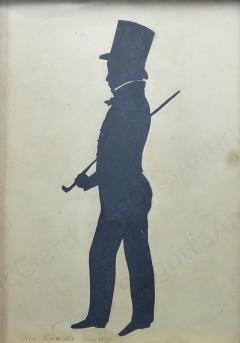 Auguste Edouart Rare Edouart Stamped Signature on Teen Boy with Top Hat Cane - 2891022