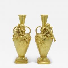 Auguste Moreau Pair of French Victorian Moreau Bronze Dore Vases - 4263225