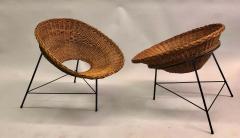 Augusto Bozzi Italian Midcentury Iron and Rattan Lounge Chairs Augusto Bozzi Attributed Pair - 1736372