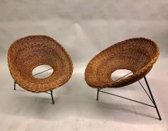 Augusto Bozzi Italian Midcentury Iron and Rattan Lounge Chairs Augusto Bozzi Attributed Pair - 1736387