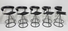 Augusto Bozzi Saporiti Leather and Suede Swivel Bar Stools Set of Five  - 3979749