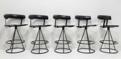Augusto Bozzi Saporiti Leather and Suede Swivel Bar Stools Set of Five  - 3979750