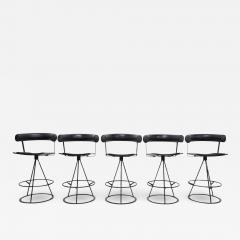 Augusto Bozzi Saporiti Leather and Suede Swivel Bar Stools Set of Five  - 3980689