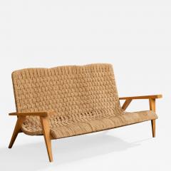 Augusto Romano Attribution Sofa with Wood and Rush Italy 1940s - 4770684
