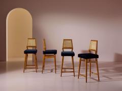 Augusto Romano Augusto Romano set of 4 stools in ash wood fabric and woven straw Italy 1950s - 3954580