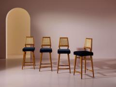 Augusto Romano Augusto Romano set of 4 stools in ash wood fabric and woven straw Italy 1950s - 3954582