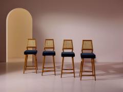 Augusto Romano Augusto Romano set of 4 stools in ash wood fabric and woven straw Italy 1950s - 3954583