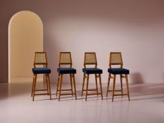 Augusto Romano Augusto Romano set of 4 stools in ash wood fabric and woven straw Italy 1950s - 3954584