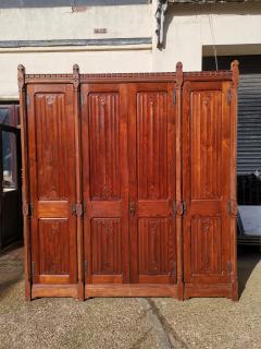 Augustus Welby Northmore Pugin A W N Pugin Gothic Revival Four Door Pitch Pine Wardrobe with Linenfold Panels - 4182656