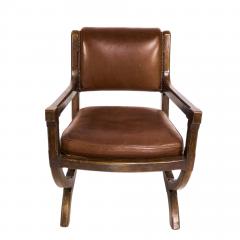 Augustus Welby Northmore Pugin Arts Crafts Oak Leather Armchair in Style of E W Pugin with Organic Styling - 4192900