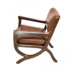 Augustus Welby Northmore Pugin Arts Crafts Oak Leather Armchair in Style of E W Pugin with Organic Styling - 4192901