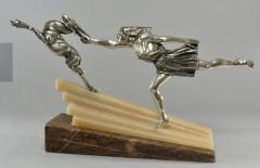 Aurore Onu Silvered Bronze Art Deco Statue by Aurore Onu Chasing the Hind  - 3827435