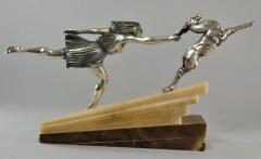 Aurore Onu Silvered Bronze Art Deco Statue by Aurore Onu Chasing the Hind  - 3827437