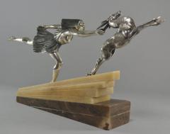 Aurore Onu Silvered Bronze Art Deco Statue by Aurore Onu Chasing the Hind  - 3827462