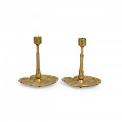 Austrian Art Nouveau Bronze Lily Candlesticks - 4709352