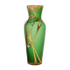 Austrian Art Nouveau Jugendstil gilt metal mounted green glass vase - 4212746