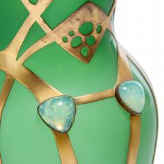 Austrian Art Nouveau Jugendstil gilt metal mounted green glass vase - 4212747