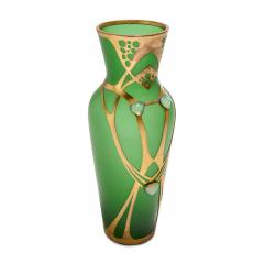 Austrian Art Nouveau Jugendstil gilt metal mounted green glass vase - 4212748