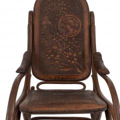 Austrian Bentwood Scroll Leather Rocking Chair - 1404608