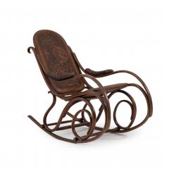 Austrian Bentwood Scroll Leather Rocking Chair - 4700878