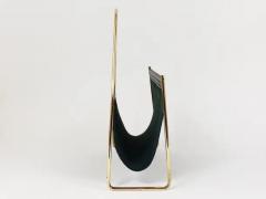 Austrian Modernist Midcentury Magazine Rack Brass and Black Leather - 4058145