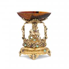 Austrian silver gilt agate and semi precious stone tazza - 3732235