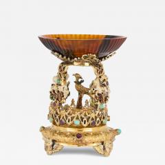 Austrian silver gilt agate and semi precious stone tazza - 3733689