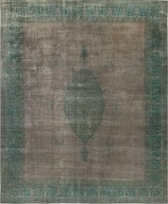 Authentic 1900s Large Antique Turkish Borlou Green Brown Handmade Wool Rug - 2450393