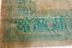 Authentic 1900s Large Antique Turkish Borlou Green Brown Handmade Wool Rug - 2450396