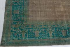 Authentic 1900s Large Antique Turkish Borlou Green Brown Handmade Wool Rug - 2450402
