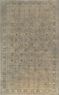 Authentic 1900s Persian Tabriz Yellow Handmade Wool Carpet - 2446873