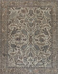 Authentic 1900s Tabriz Ivory Blue and Brown Handmade Wool Rug - 2445673